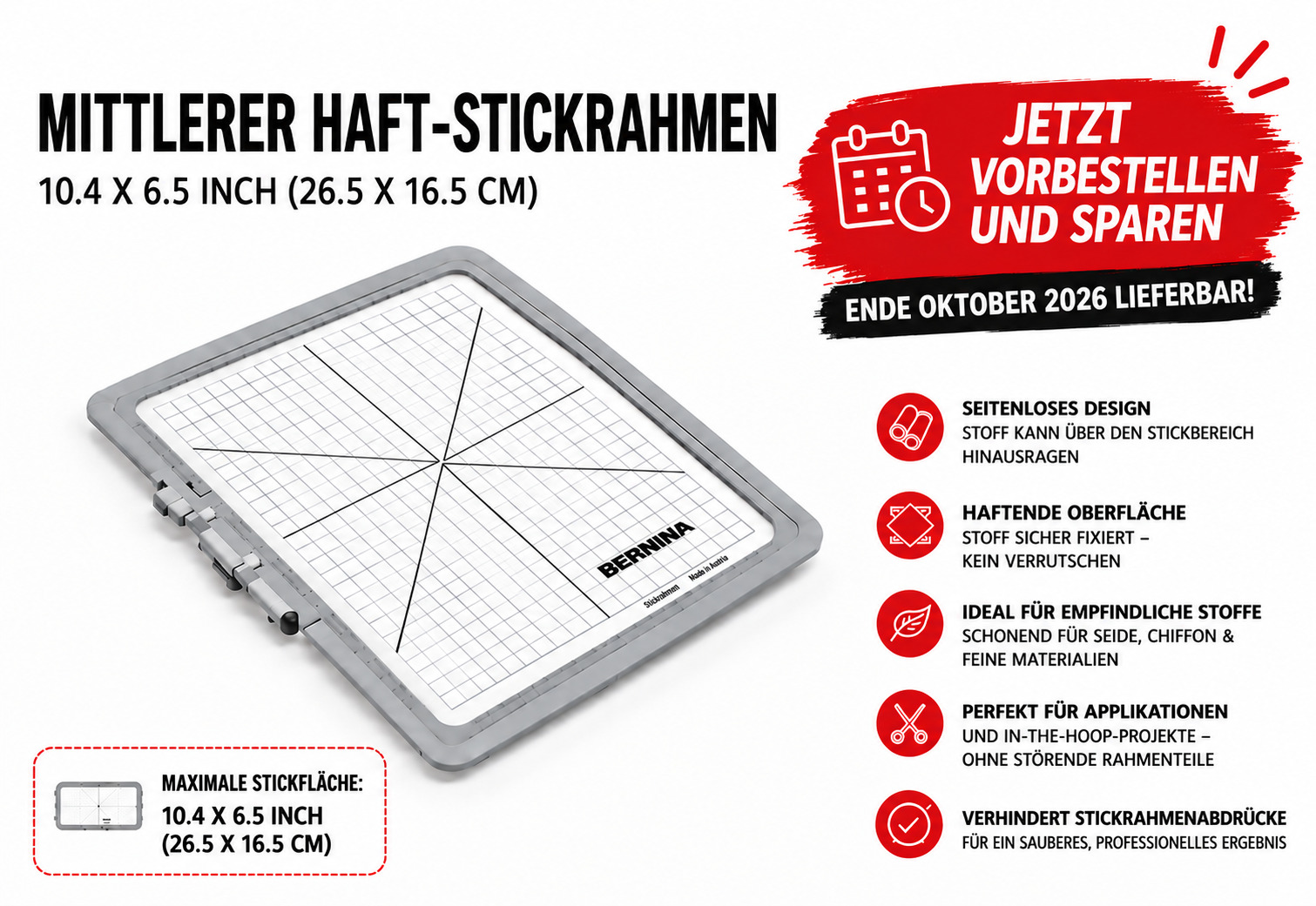 BERNINA Mittlerer Haft-Stickrahmen 26,5 x 16,5 cm