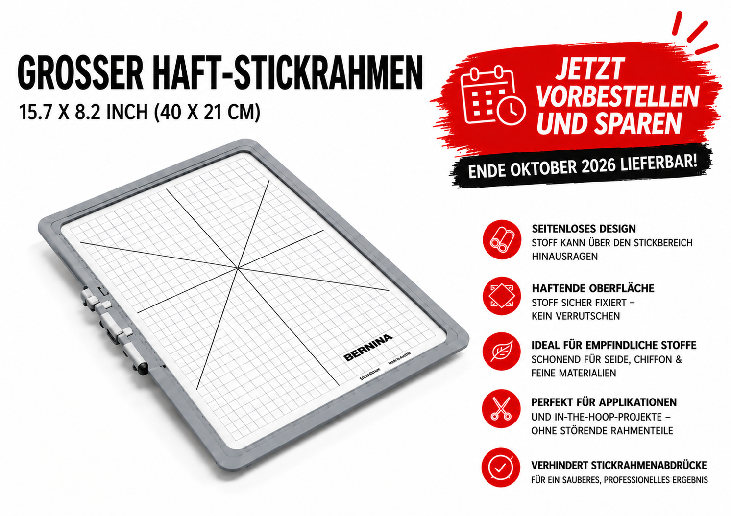 BERNINA Großer Haft-Stickrahmen 40 x 21 cm